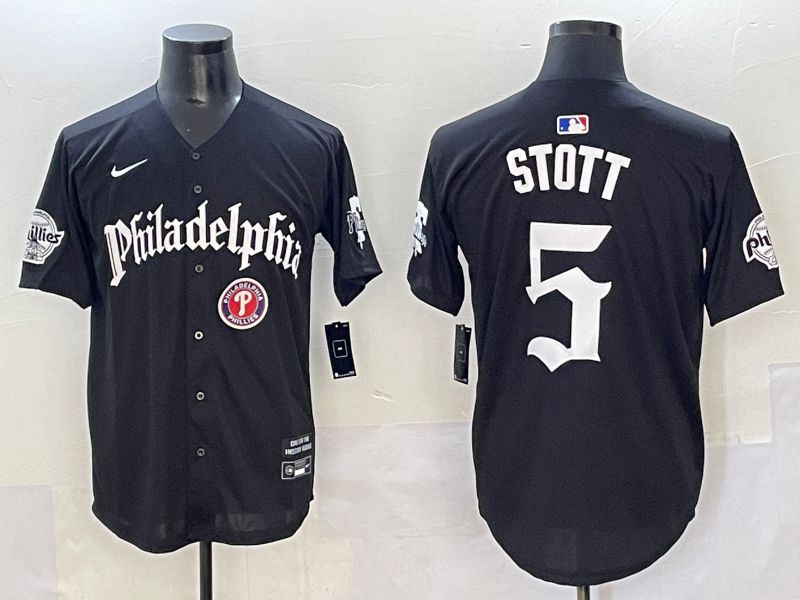 Men 2025 Philadelphia Phillies #5 Stott Black Seventh generation Joint Name Nike MLB Jersey style 7->women mlb jersey->Women Jersey